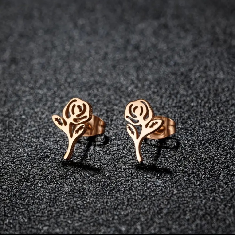 BOGO! Dainty Rose stud earrings Stainless Steel Color Rose Gold - NEW